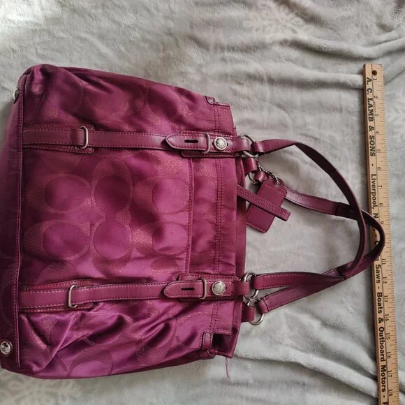 COACH Madison Purple Signature Logo Fabric Mia Shoulder Bag Purse 15784 Handbag - Picture 2 of 4